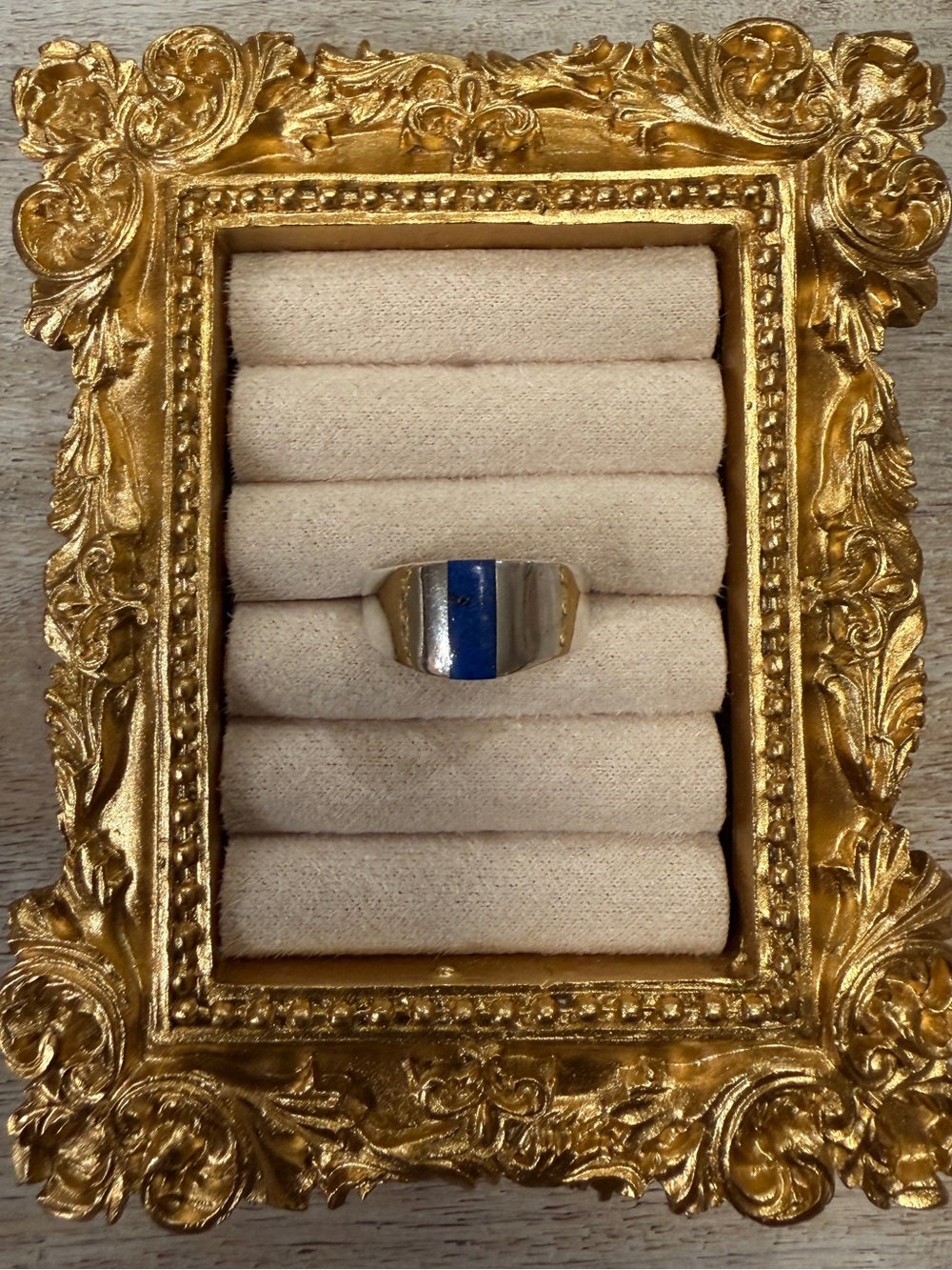 Vintage KBN Sterling Silver Signet-Style Lapis Lazuili Inlay Ring - Size 5.75